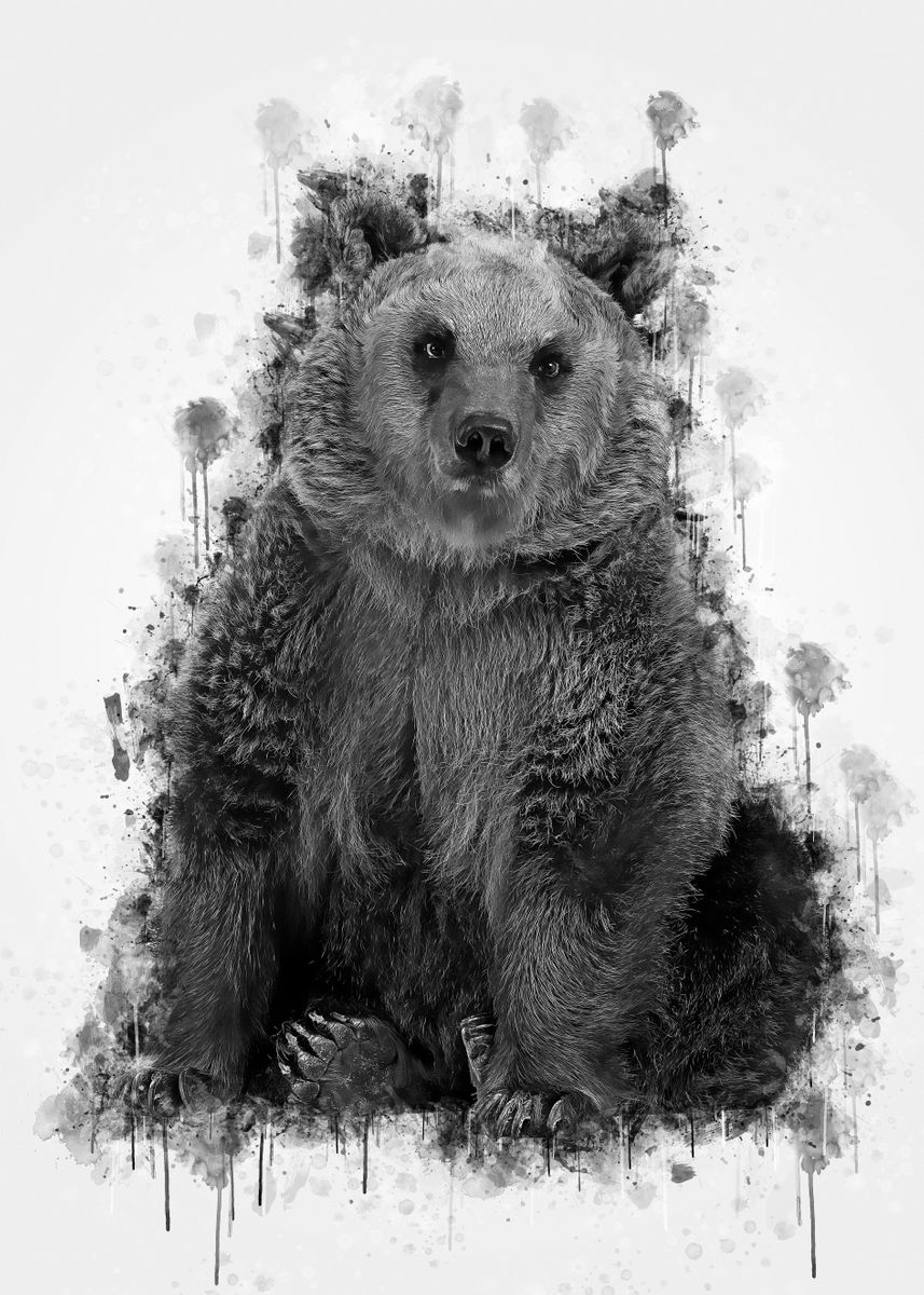 'Bear Ink' Poster, picture, metal print, paint by Mateusz Ślemp | Displate