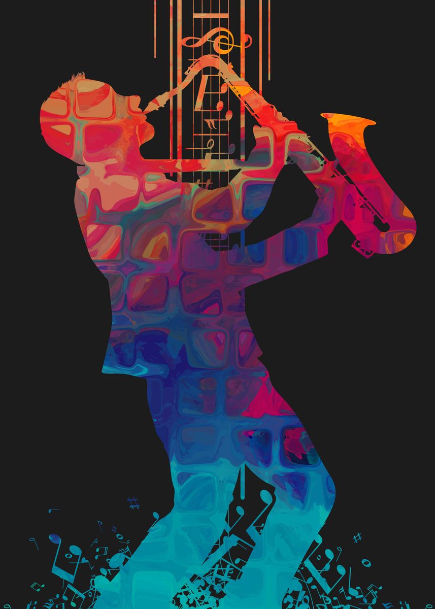 I Love Music Saxophone Poster By Leandro Jorge Displate