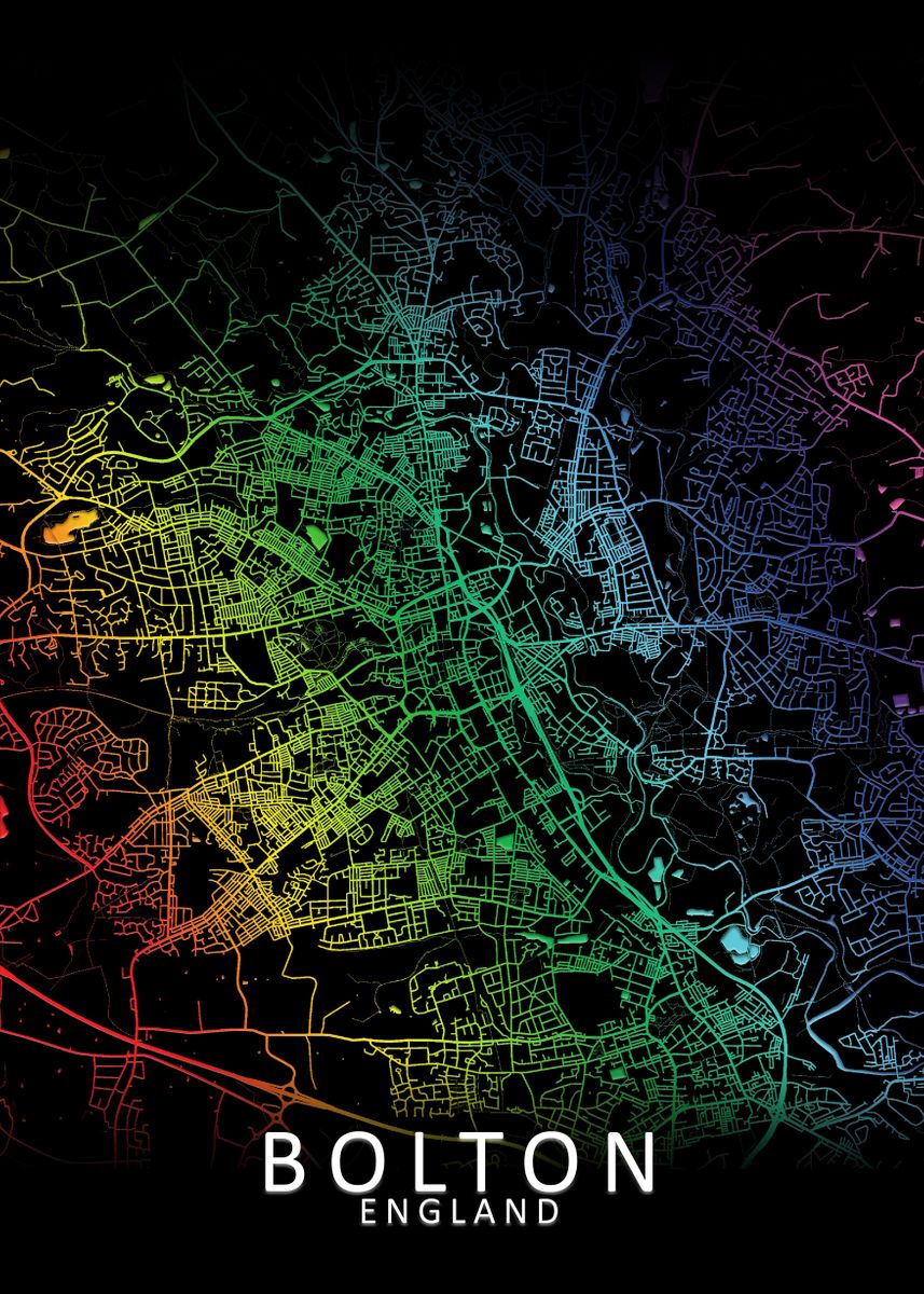 'Bolton Rainbow City map' Poster, picture, metal print, paint by City ...