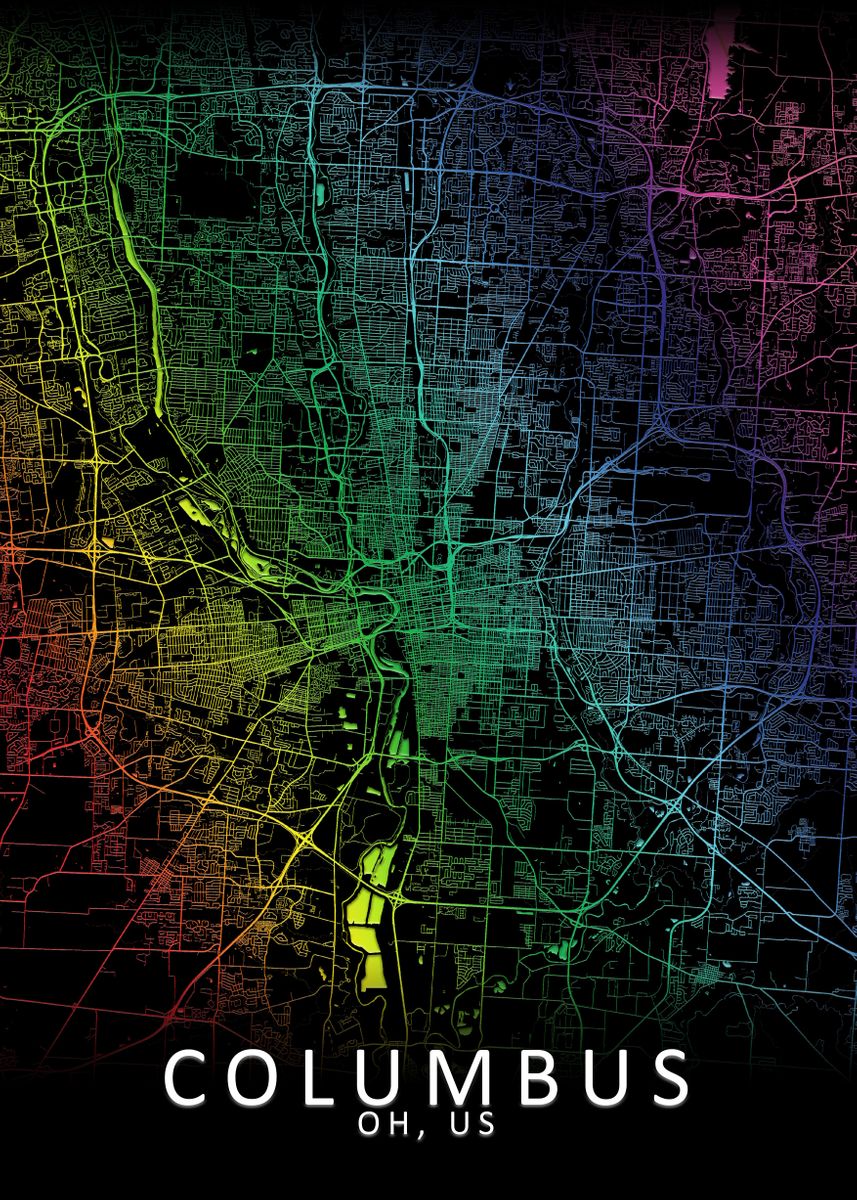 'Columbus Rainbow City Map' Poster, picture, metal print, paint by City ...