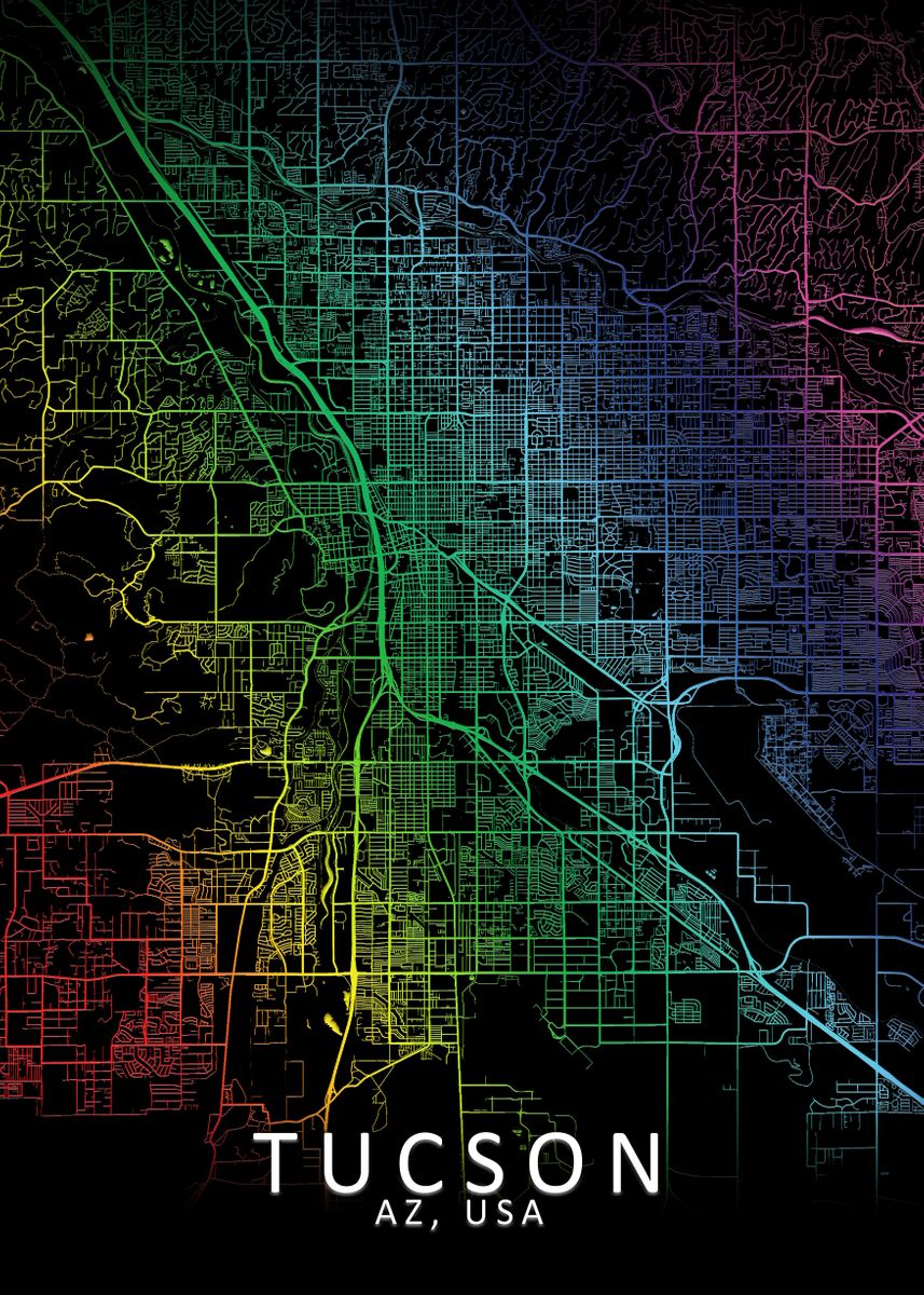 'Tucson Rainbow City Map' Poster by City Map Art Prints | Displate