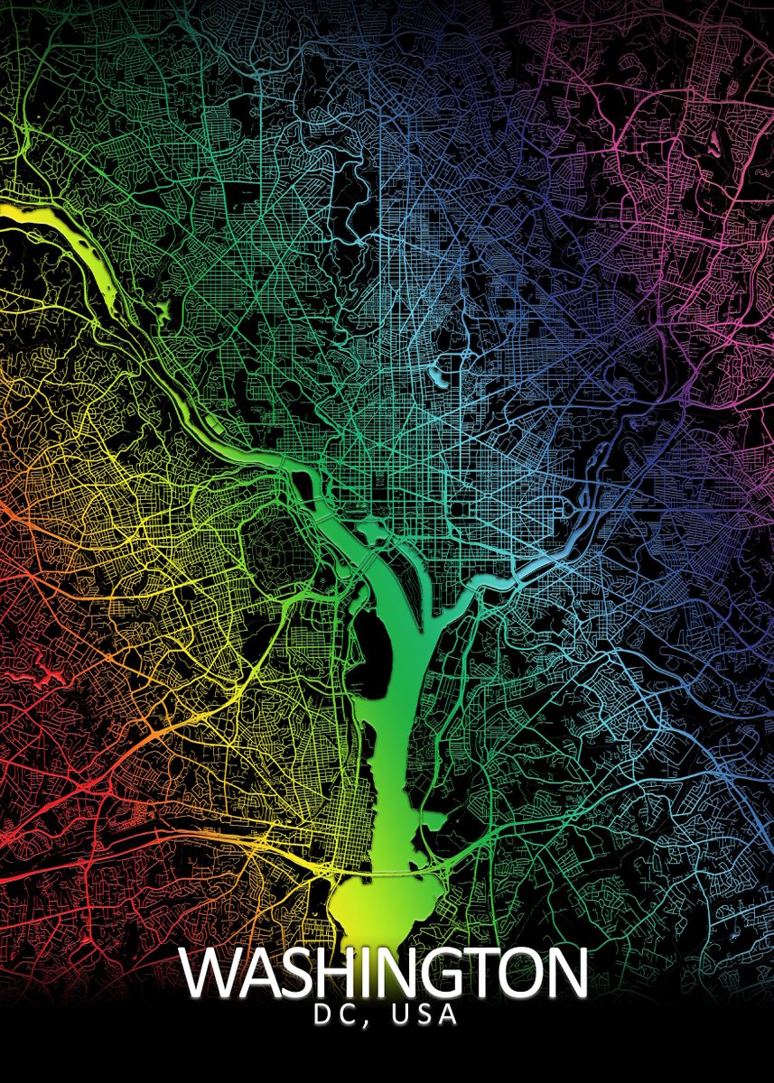 'Washington Rainbow CityMap' Poster by City Map Art Prints | Displate