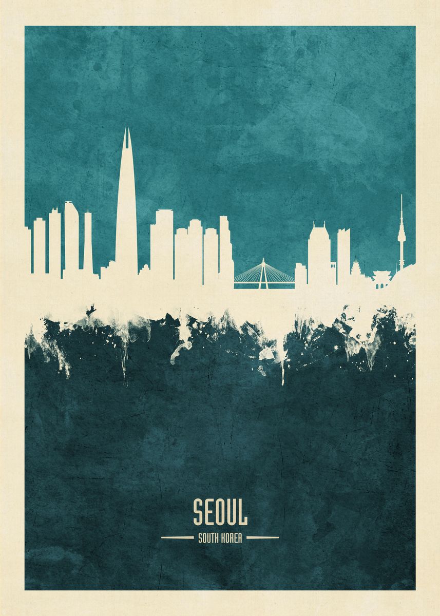 'Seoul South Korea Skyline' Poster, picture, metal print, paint by ...