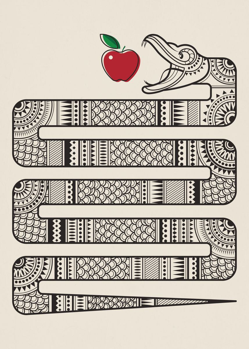'snake and apple' Poster, picture, metal print, paint by vaicitriya ...