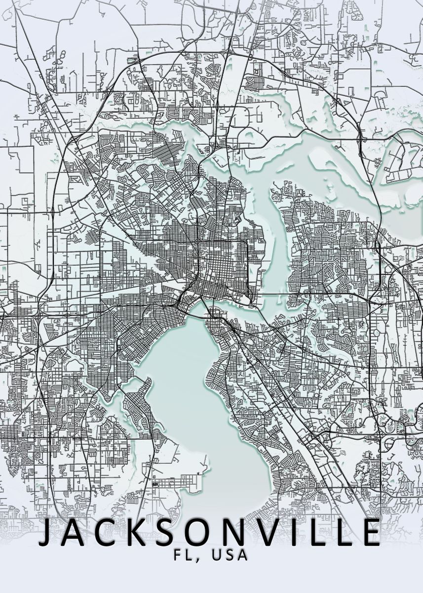 'Jacksonville White CityMap' Poster by City Map Art Prints Displate