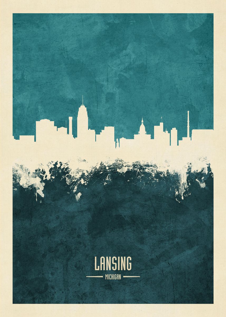 'Lansing Michigan Skyline' Poster, picture, metal print, paint by ...