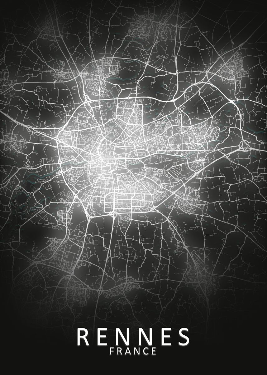 'Rennes LED Glow City Map' Poster, picture, metal print, paint by City ...