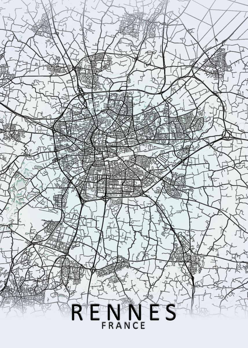 'Rennes White City Map' Poster, picture, metal print, paint by City Map ...