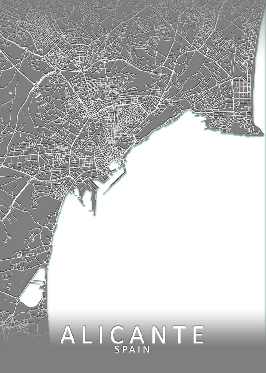 'Alicante Grey City Map' Poster, picture, metal print, paint by City Map Art Prints | Displate