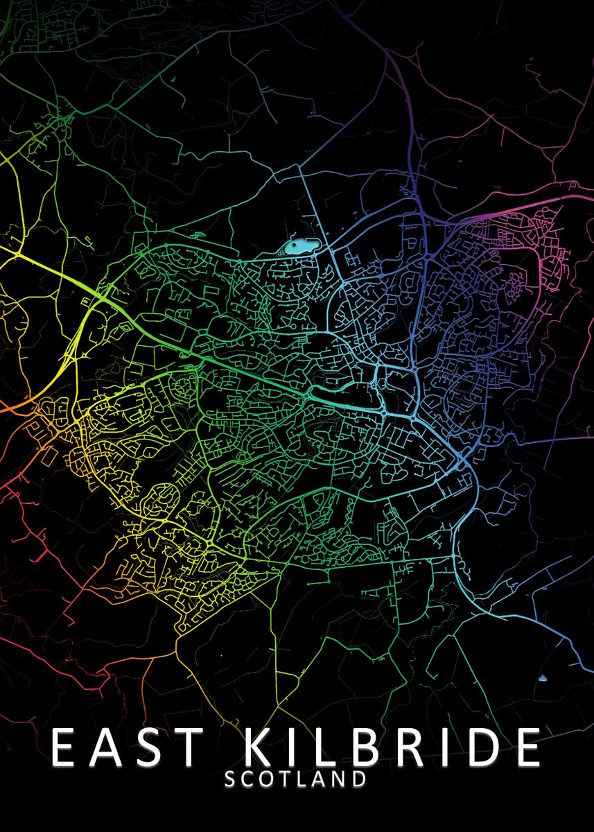 'East Kilbride Rainbow Map' Poster by City Map Art Prints Displate