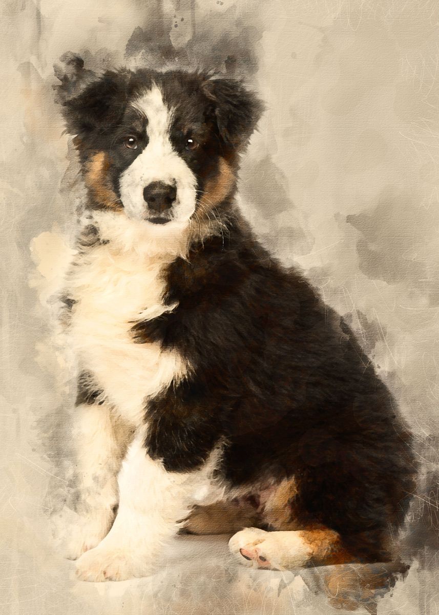 'Australian Shepherd puppy ' Poster, picture, metal print, paint by ...