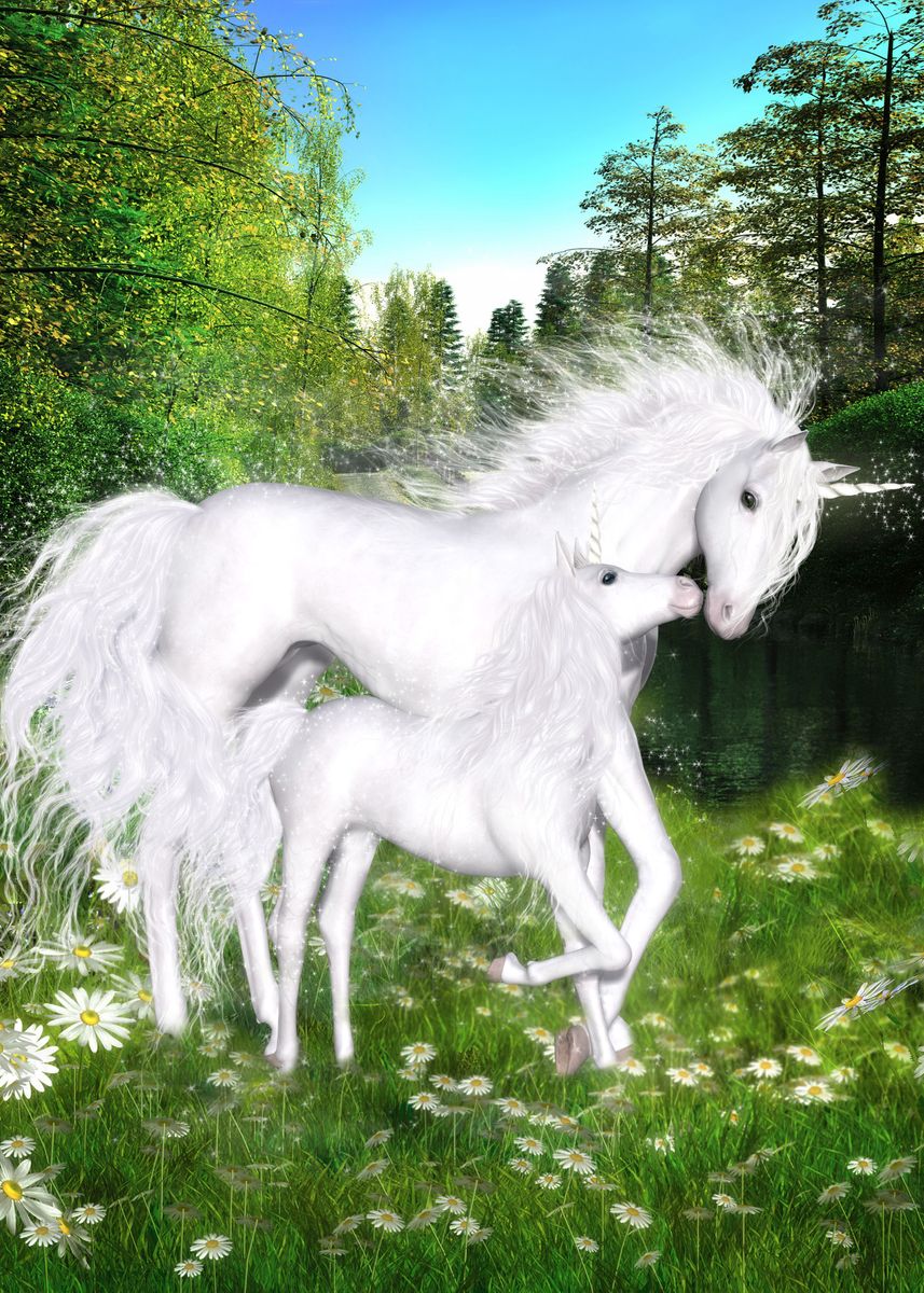 'Unicorn Kiss' Poster, picture, metal print, paint by Dolphins