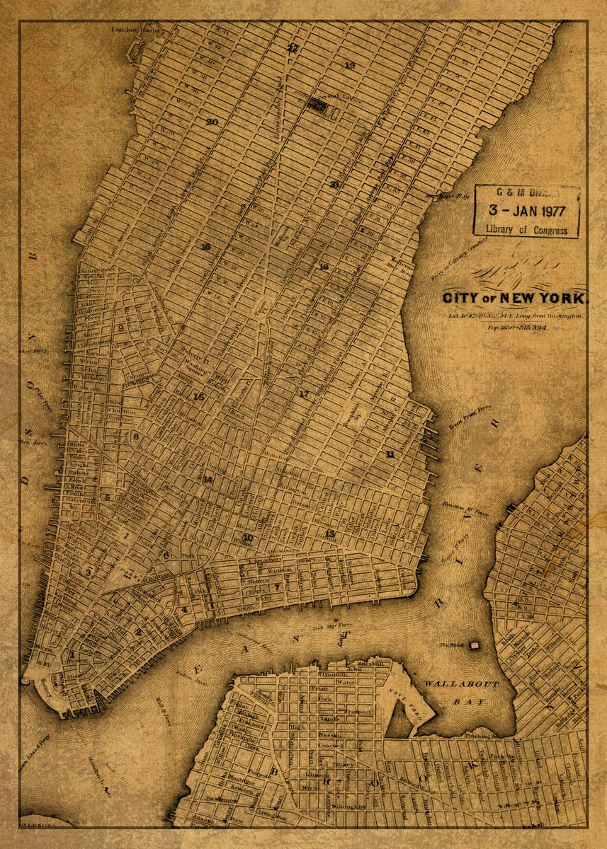 'Manhattan Map NY 1860' Poster, picture, metal print, paint by Design ...