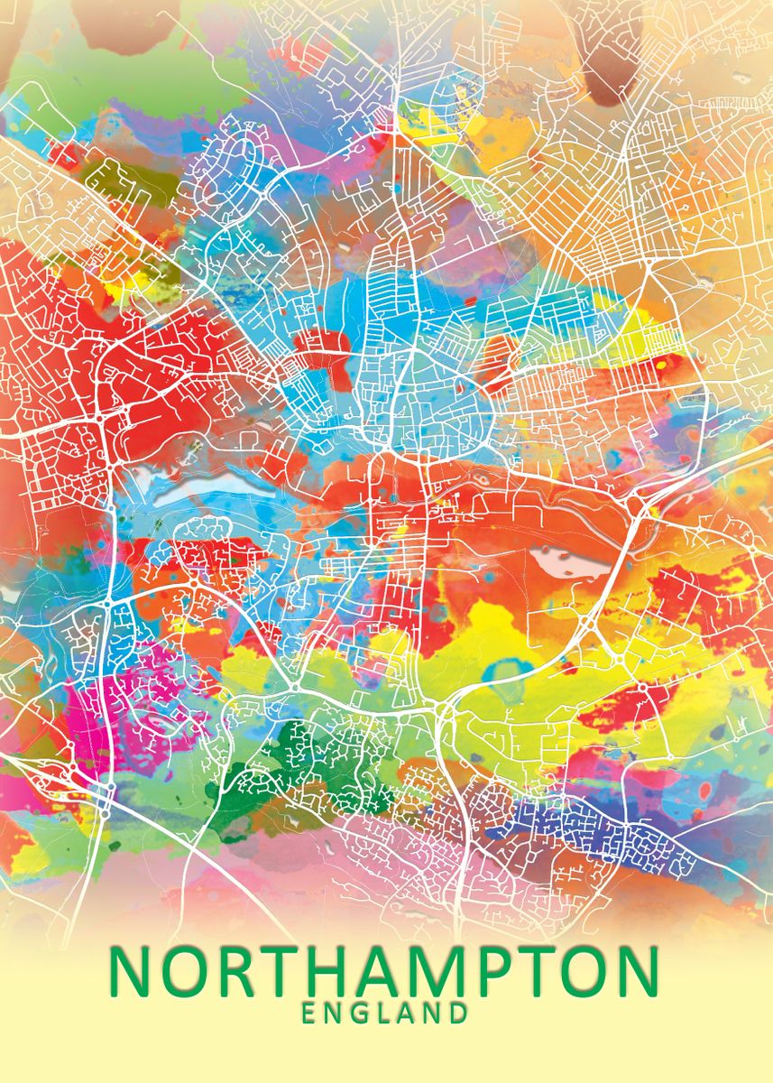 'Northampton Splash CityMap' Poster by City Map Art Prints Displate