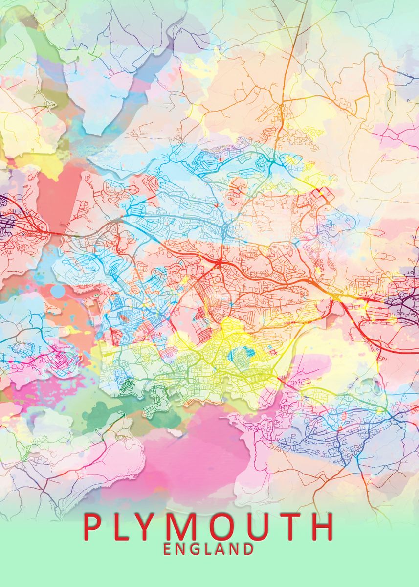 'Plymouth Splash City Map' Poster by City Map Art Prints Displate