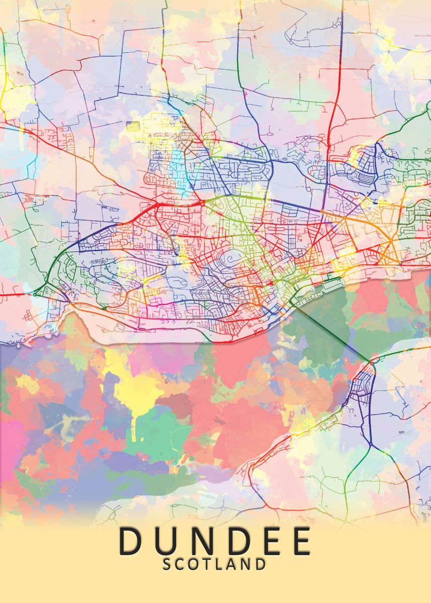 'Dundee Splash City Map' Poster by City Map Art Prints Displate
