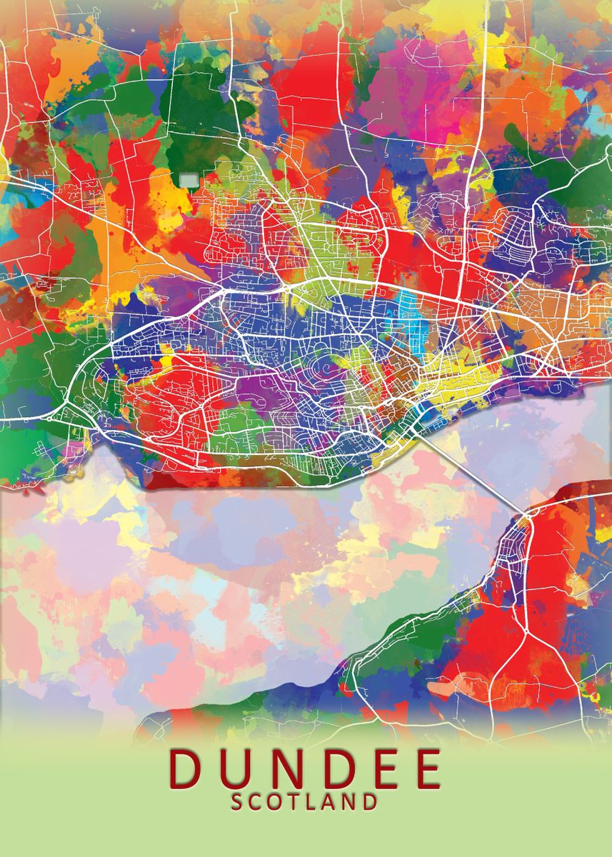 'Dundee Splash City Map' Poster by City Map Art Prints Displate