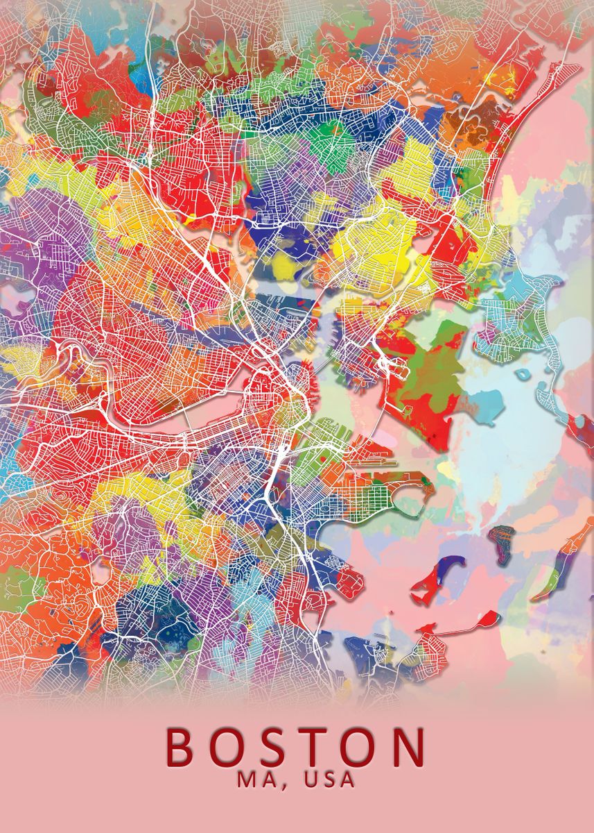 'Boston Splash City Map' Poster by City Map Art Prints | Displate