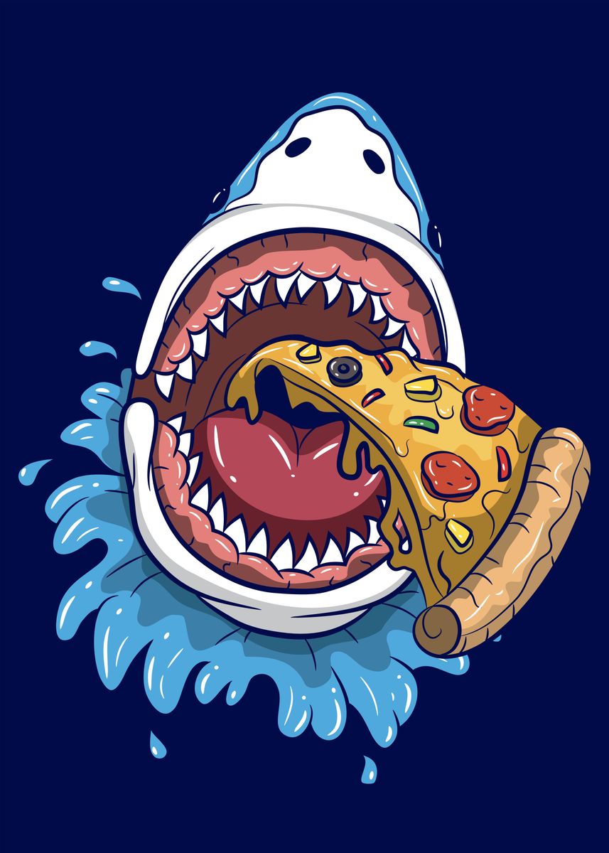 Shark Eating Pizza' Poster by Kirill Muc | Displate