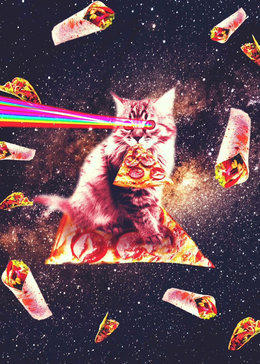 'Space Pizza Cat ' Poster, picture, metal print, paint by Random Galaxy ...