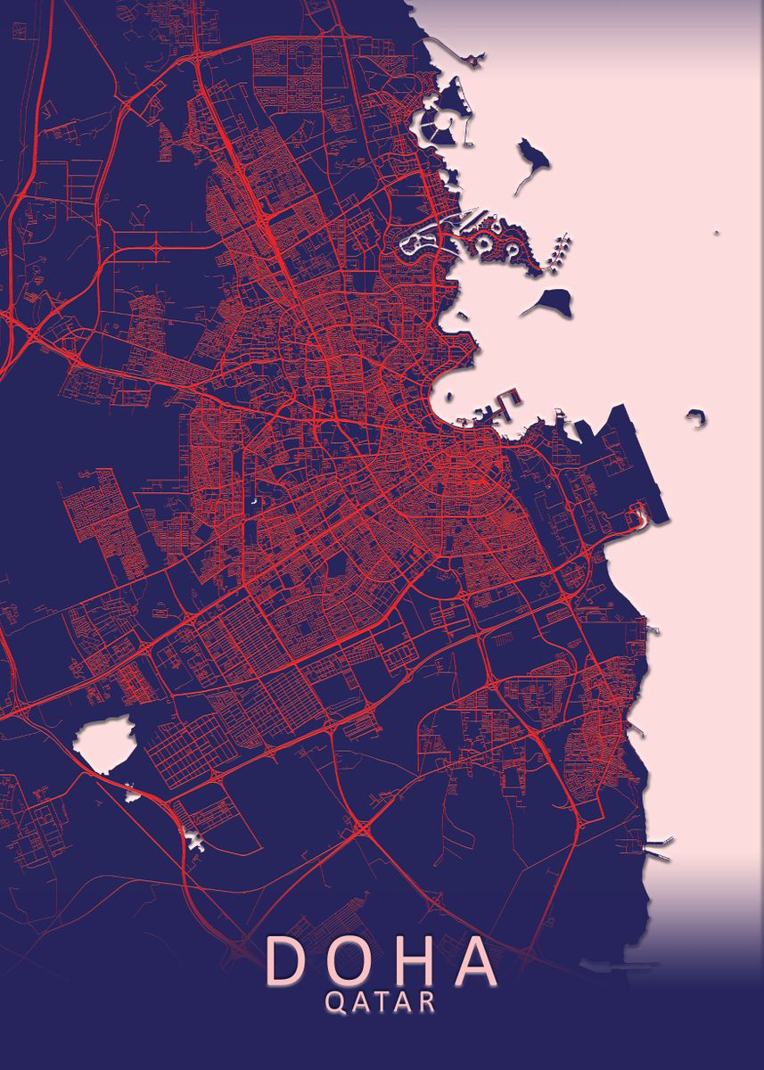 'Doha Qatar City Map' Poster, picture, metal print, paint by City Map ...