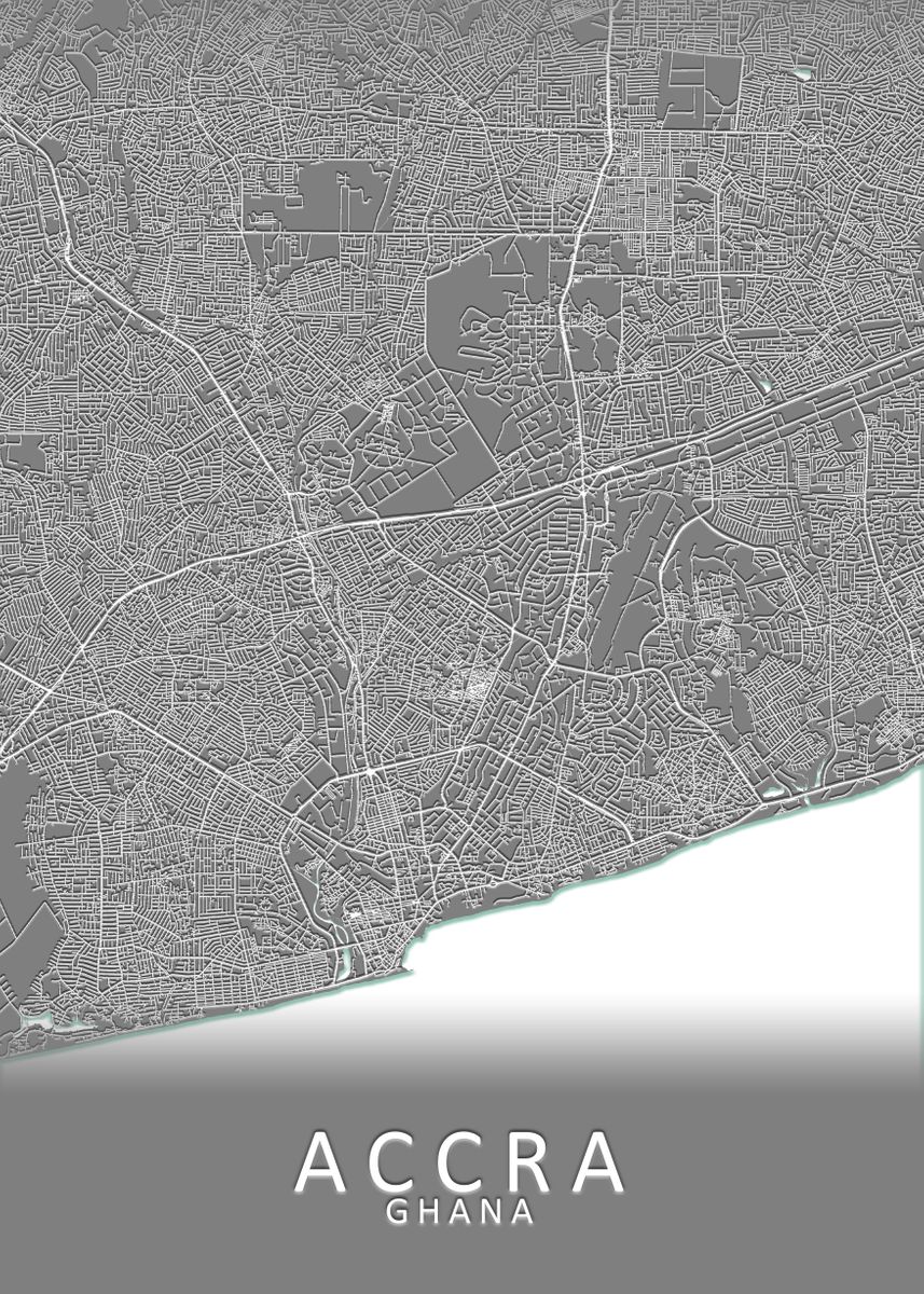 'Accra Grey City Map ' Poster by City Map Art Prints Displate