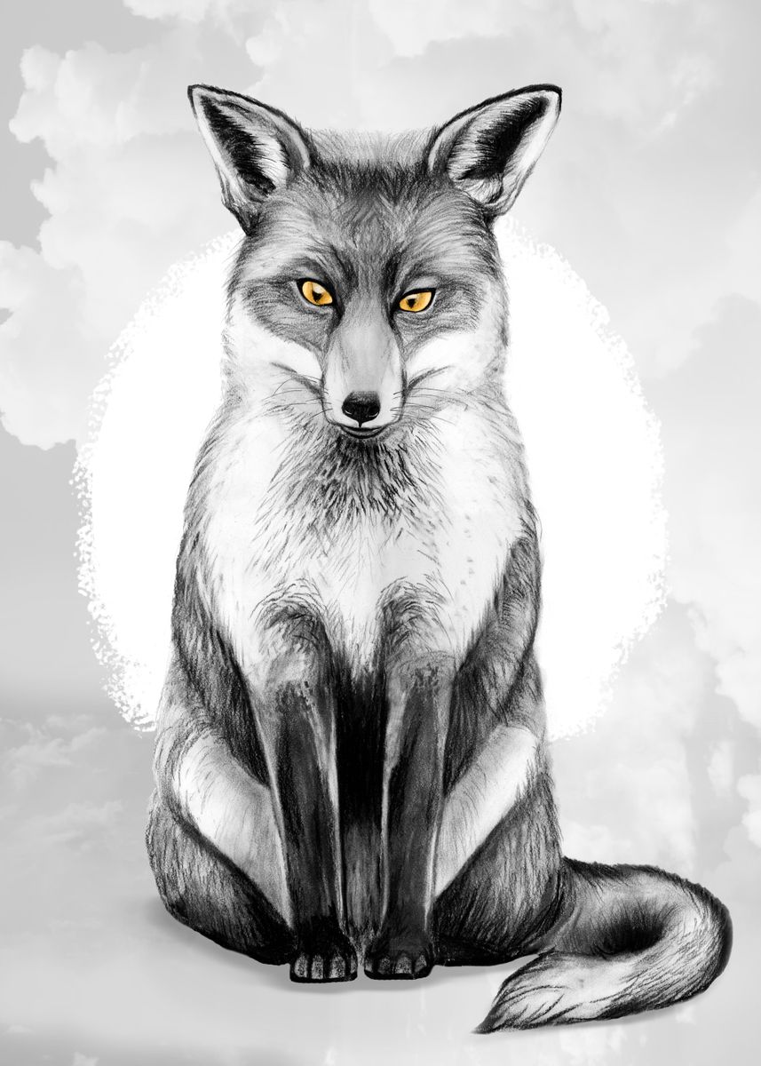 'charcoal fox colorkey' Poster, picture, metal print, paint by Ines