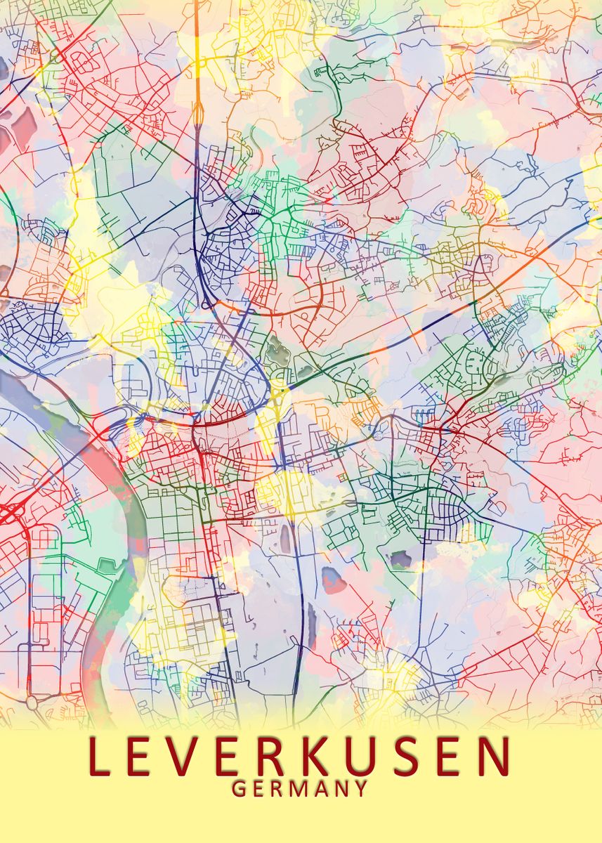'Leverkusen Germany Map' Poster, picture, metal print, paint by City