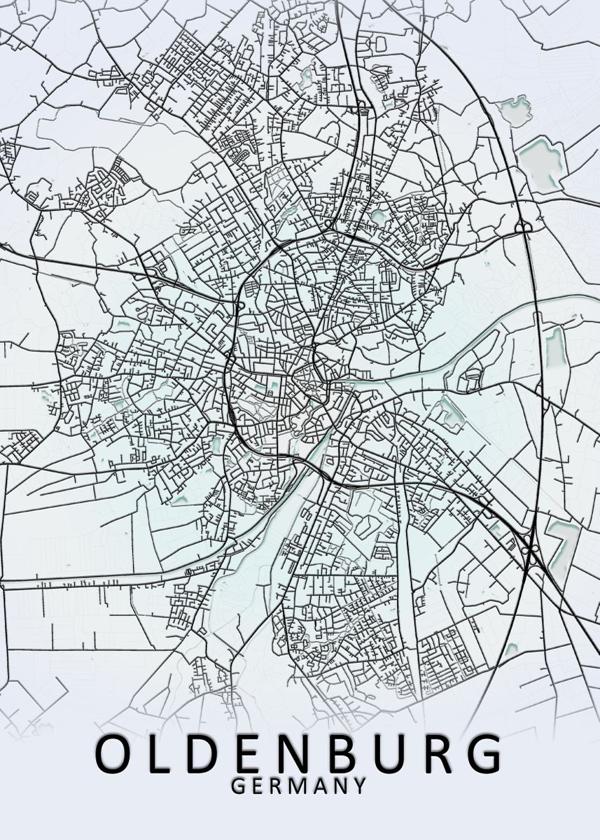 'Oldenburg Germany City Map' Poster, picture, metal print, paint by ...