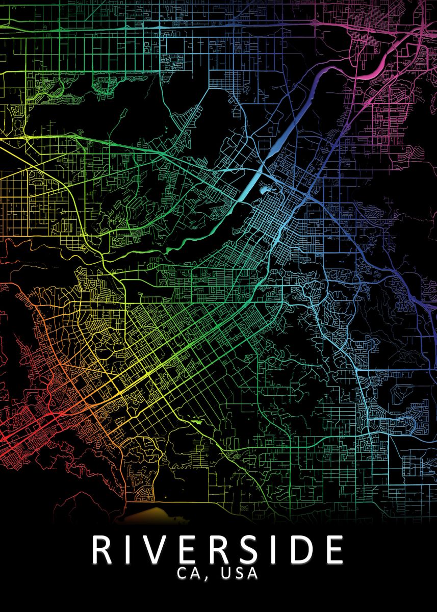 'Riverside CA USA City Map' Poster, picture, metal print, paint by City ...