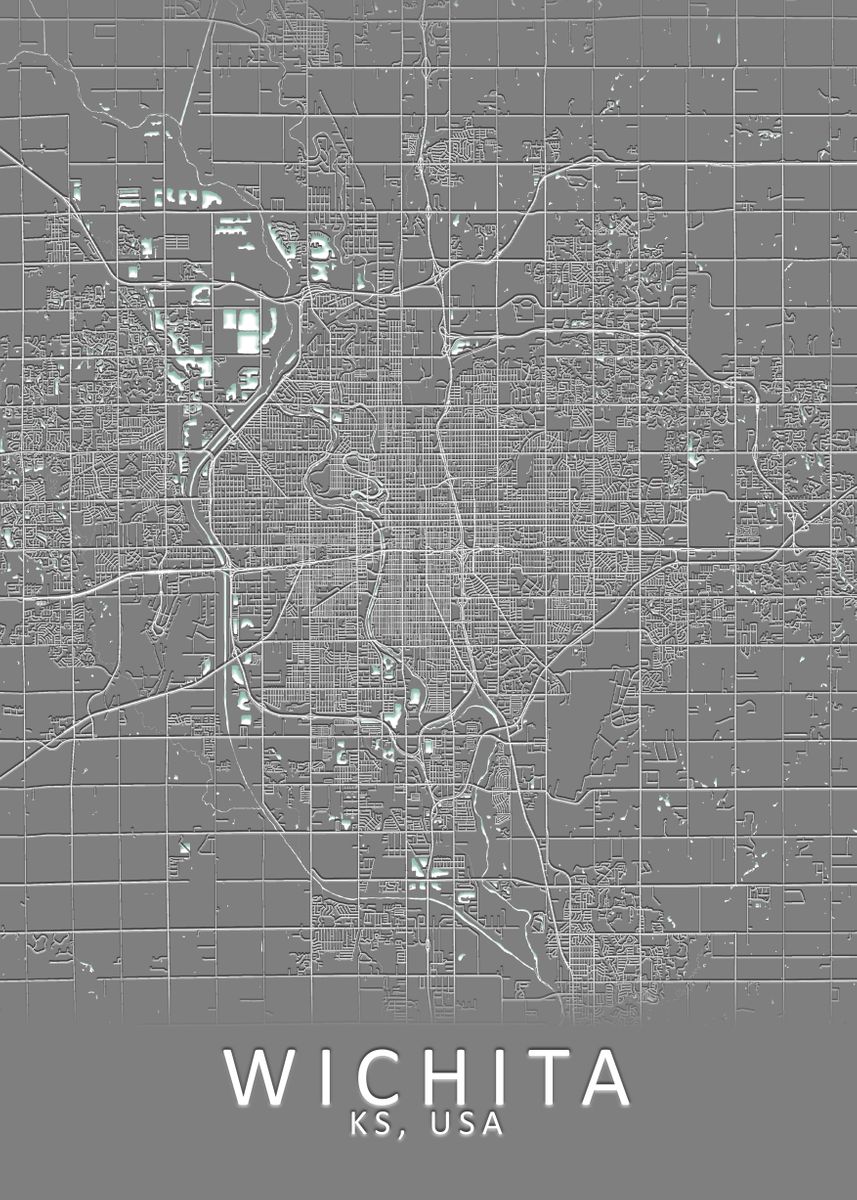 Wichita Map 'Wichita KS USA City Map' Poster, picture, metal print, paint by City ...