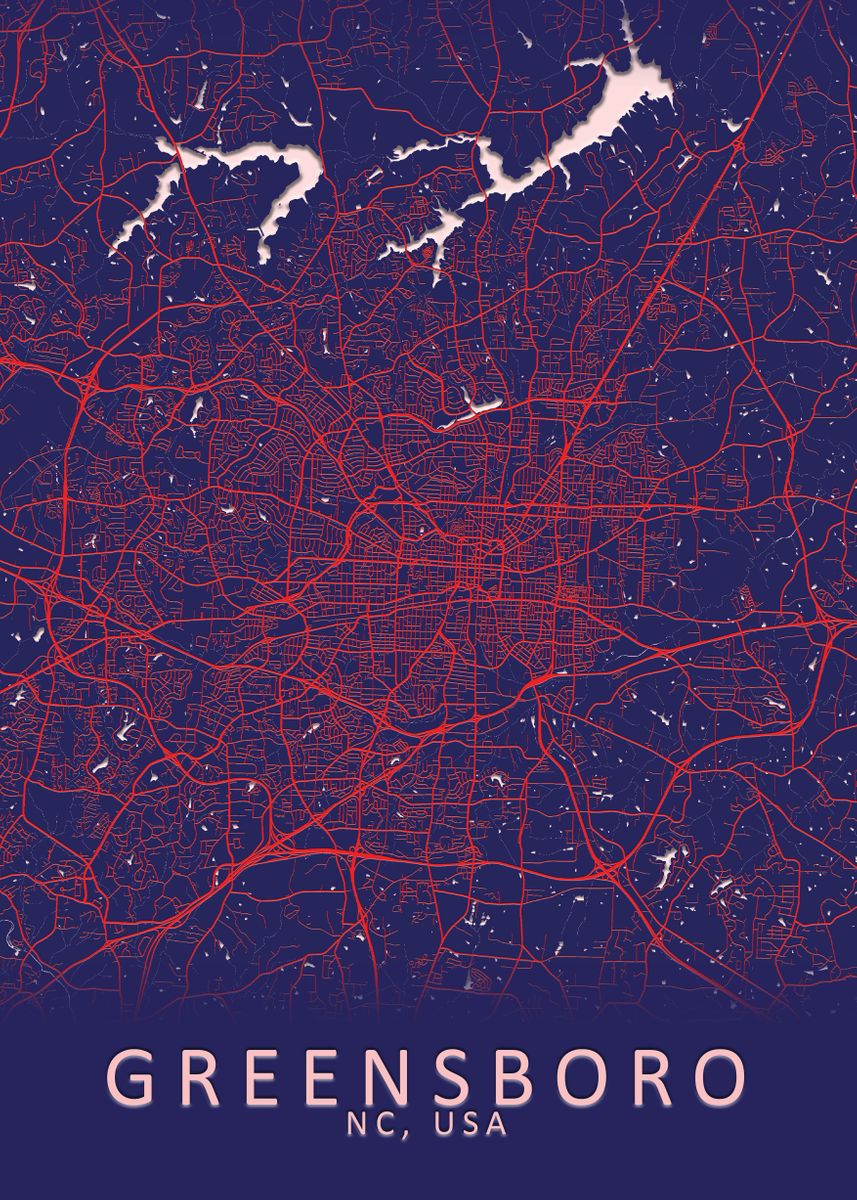 'Greensboro NC USA City Map' Poster by City Map Art Prints Displate
