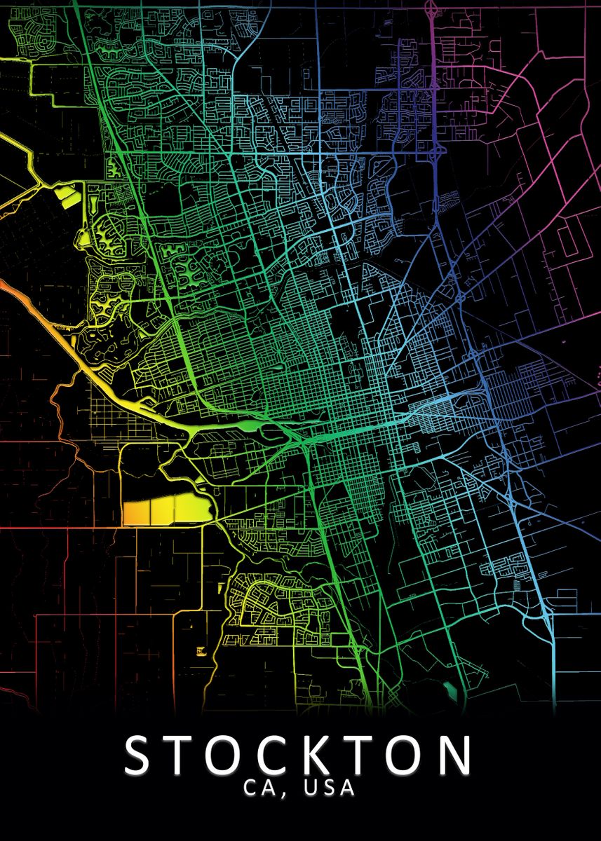'stockton Ca Usa City Map' Poster By City Map Art Prints 