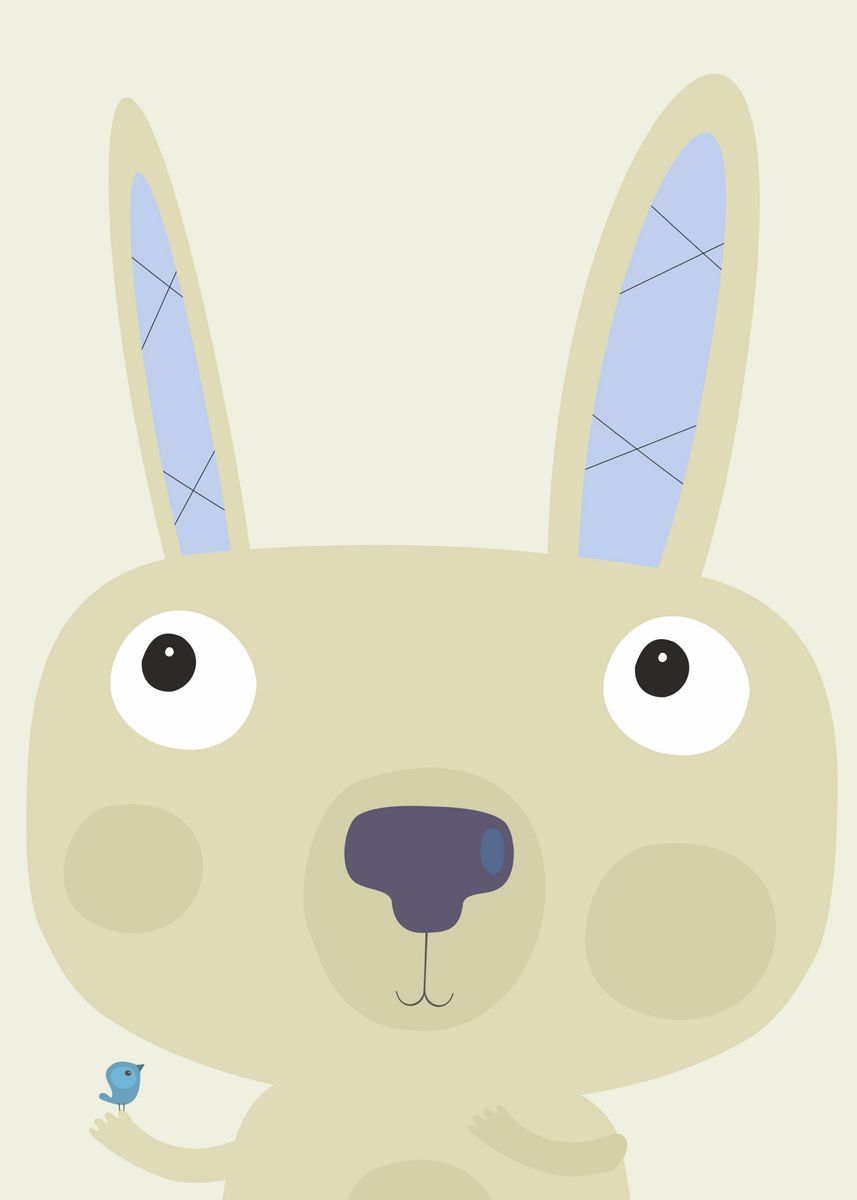 'Rabbit and blue bird' Poster, picture, metal print, paint by Miriam ...