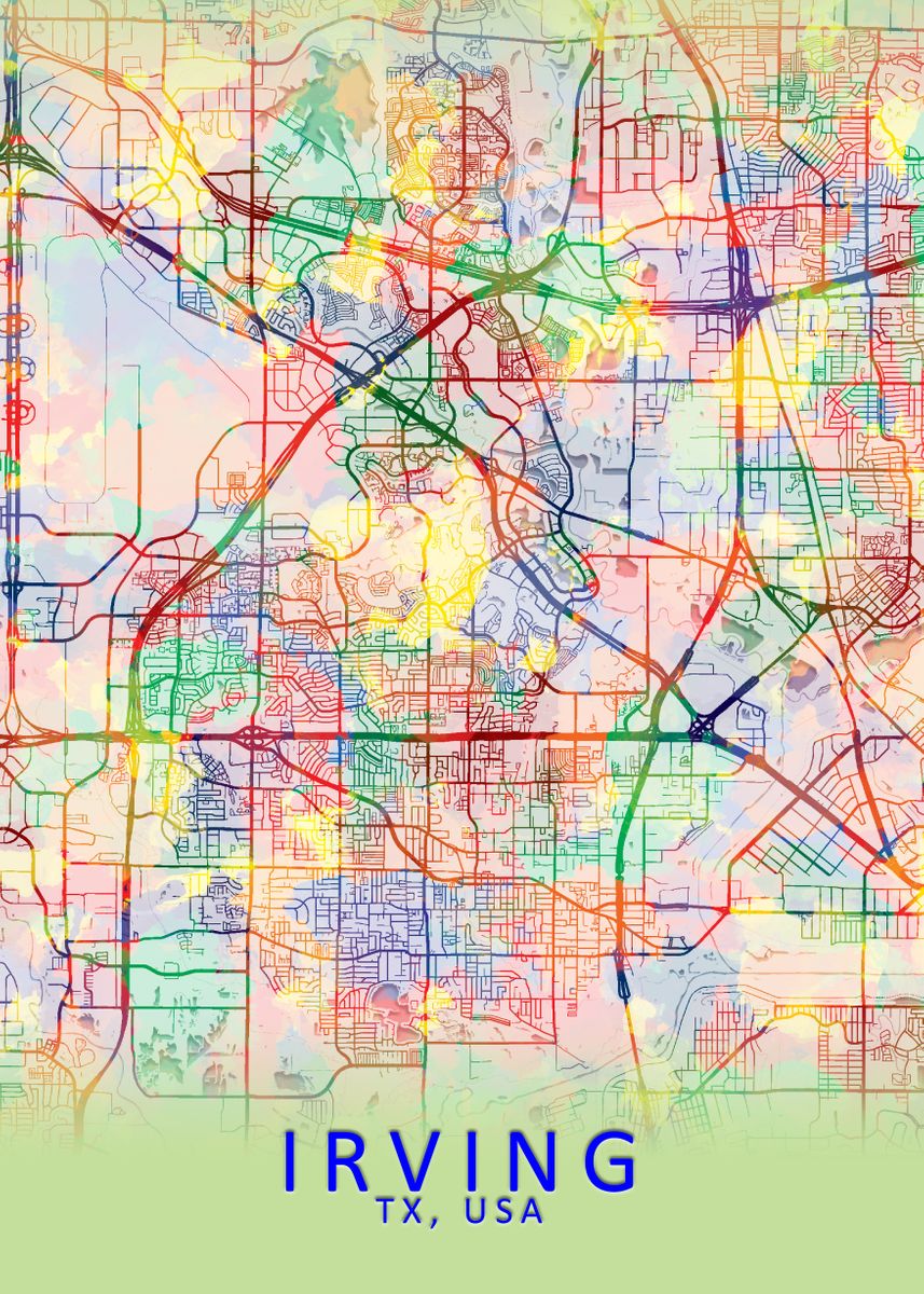 'Irving TX USA City Map' Poster, picture, metal print, paint by City ...