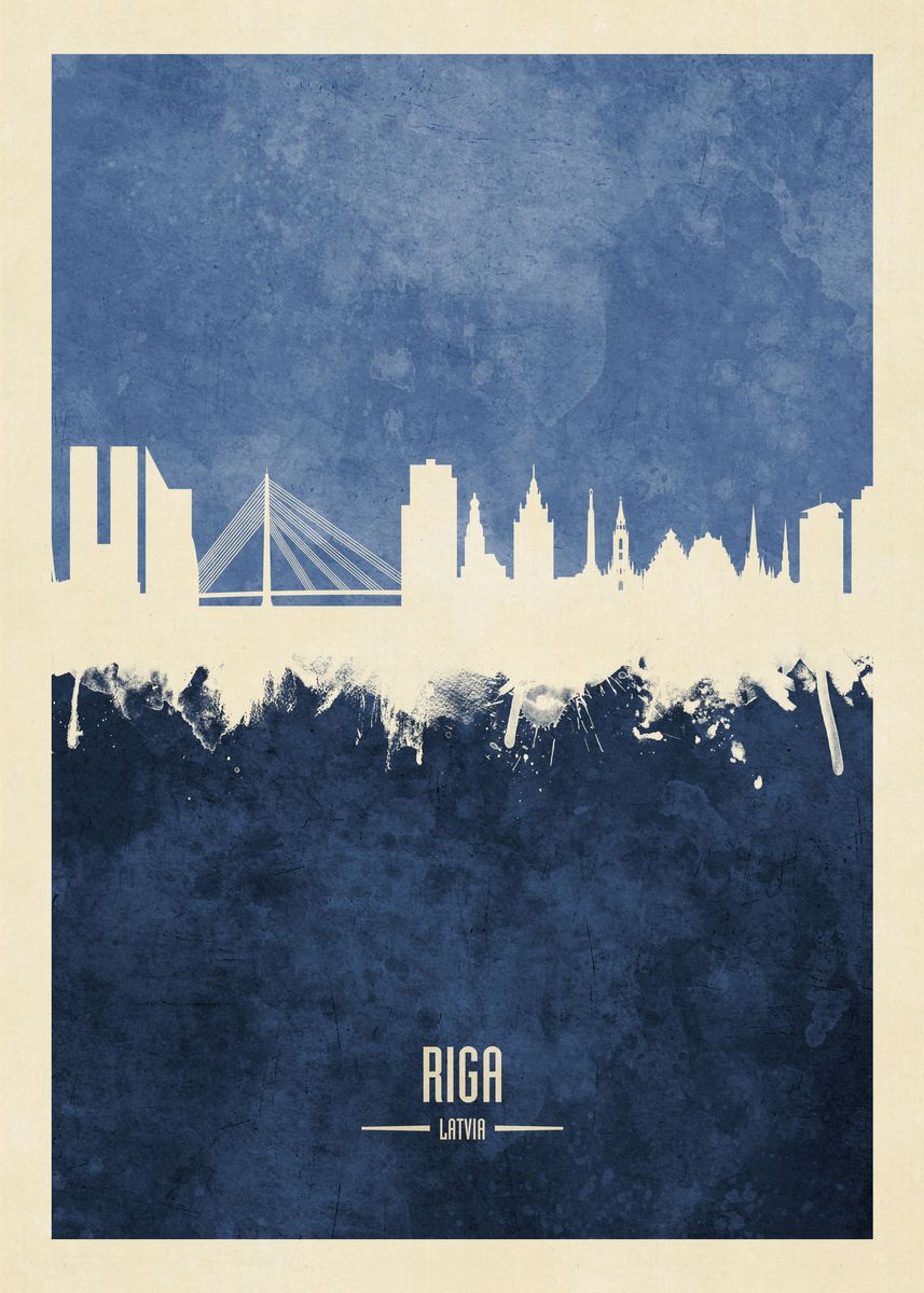 'Riga Latvia Skyline' Poster, picture, metal print, paint by Michael ...