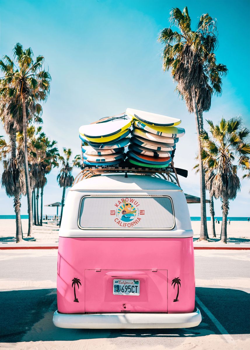 'Van Life In Pink' Poster, picture, metal print, paint by Gal Design ...