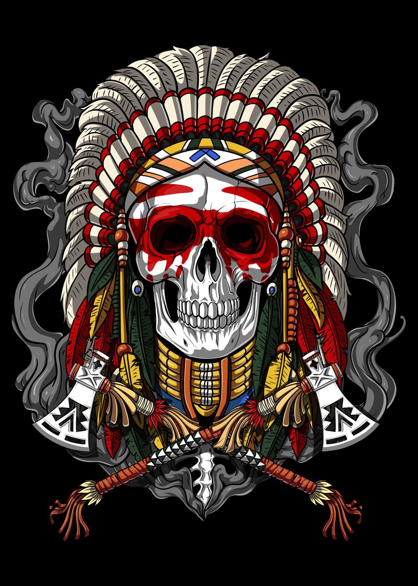 'Native American Skull ' Poster, picture, metal print, paint by ...