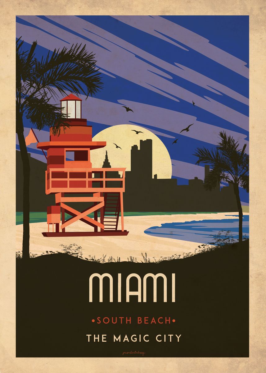 Miami Art Deco Metal Poster Pansarhierta Design Displate