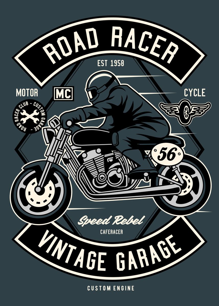 'Road Racer' Poster, picture, metal print, paint by Aloke Design | Displate