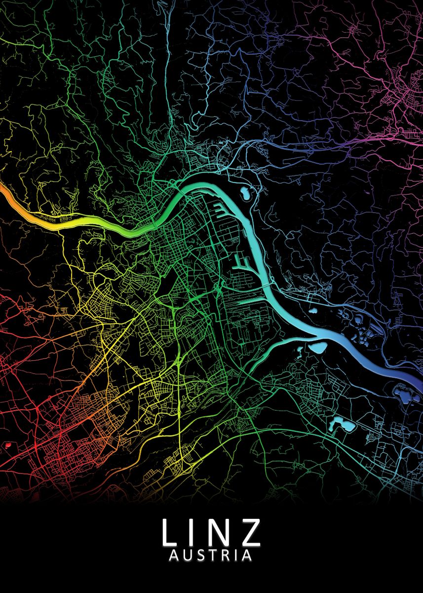 'Linz Austria City Map' Poster, picture, metal print, paint by City Map ...