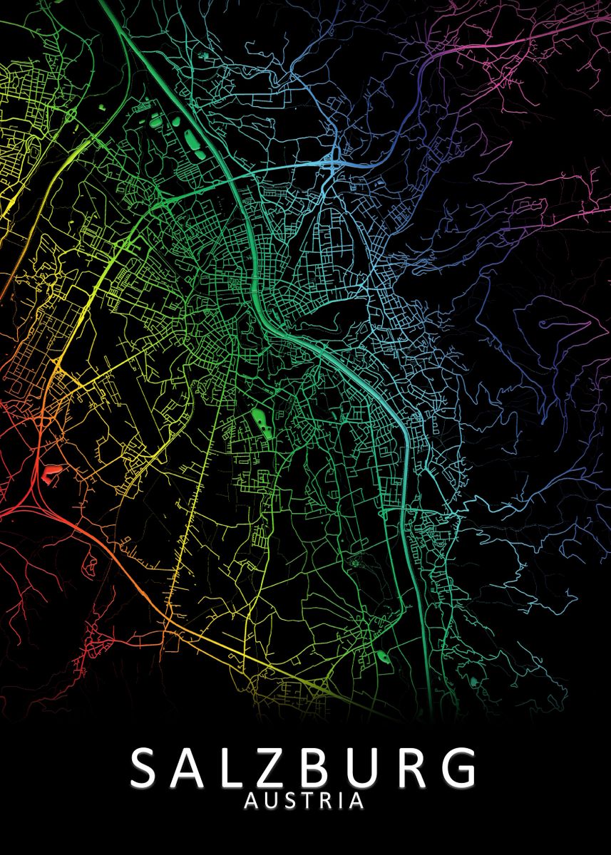 'Salzburg Austria City Map' Poster, picture, metal print, paint by City Map Art Prints | Displate
