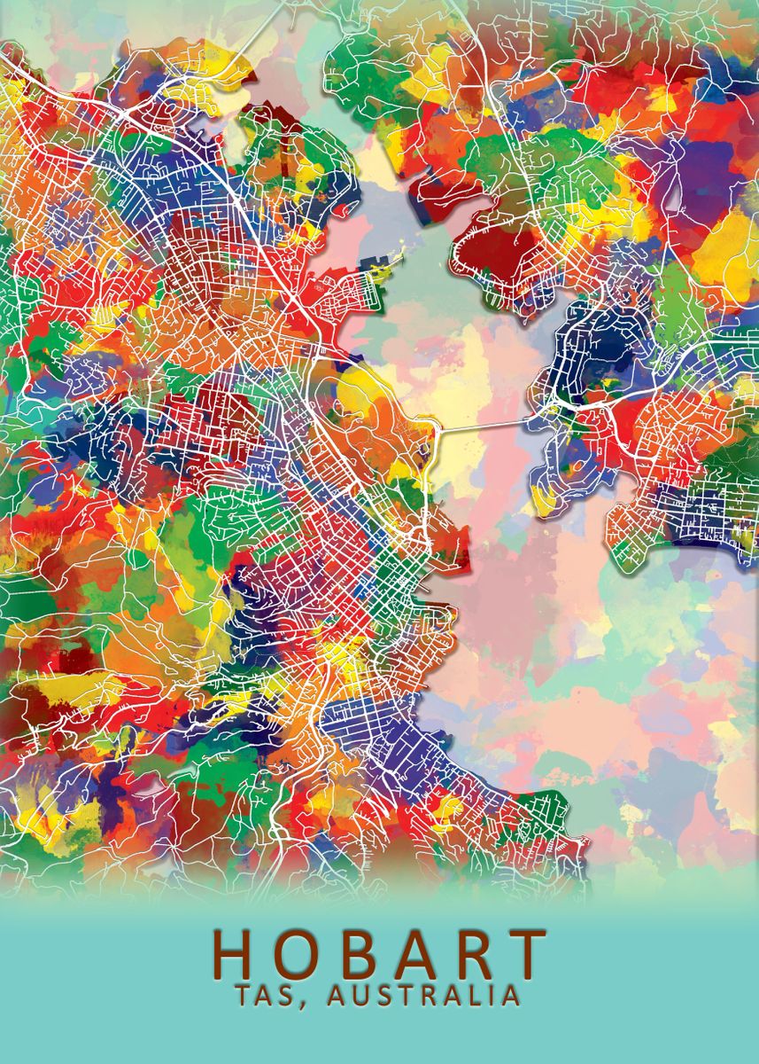 'Hobart Australia City Map' Poster, picture, metal print, paint by City — free download