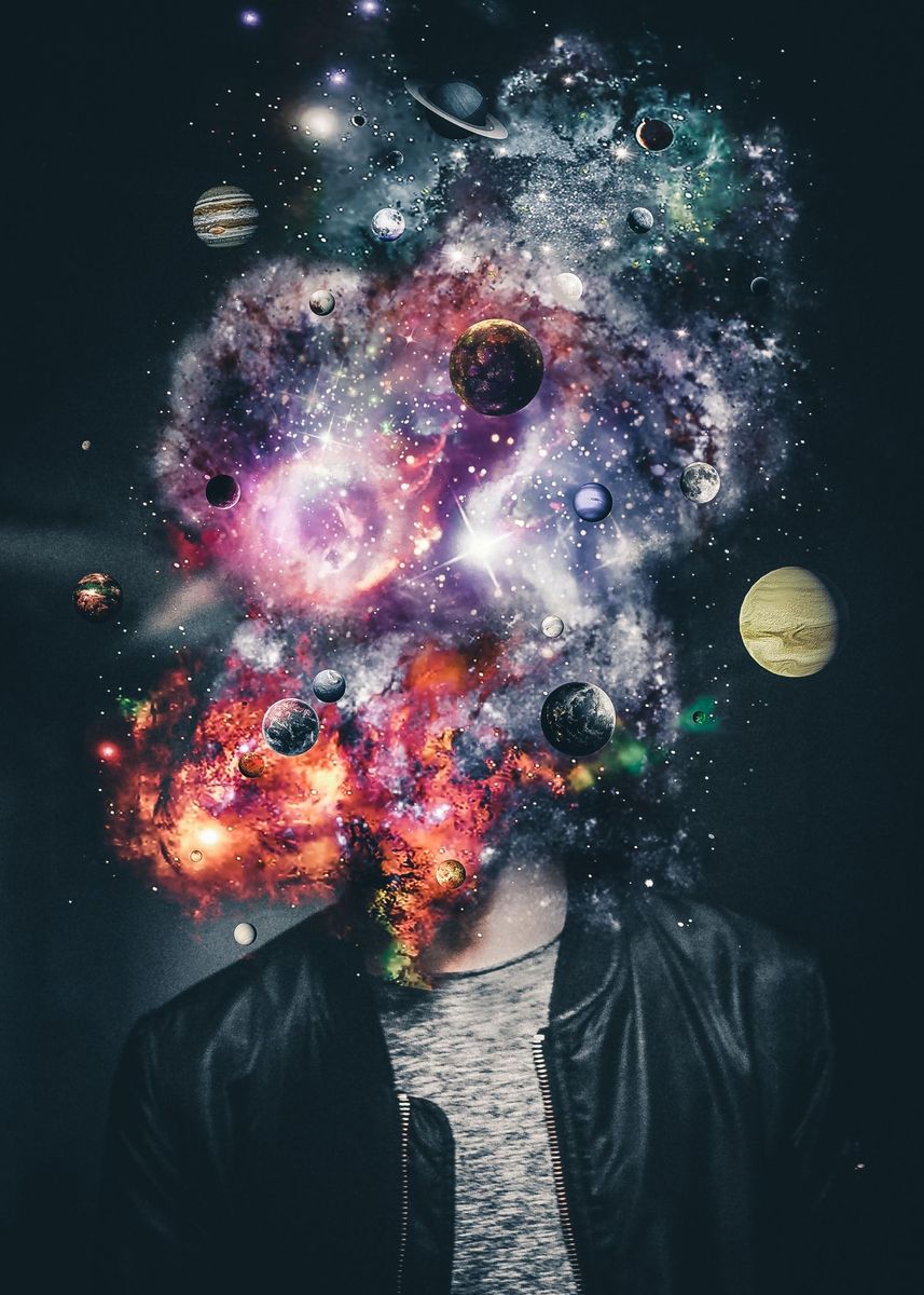 'Space galaxy head explode' Poster, picture, metal print, paint by Gen