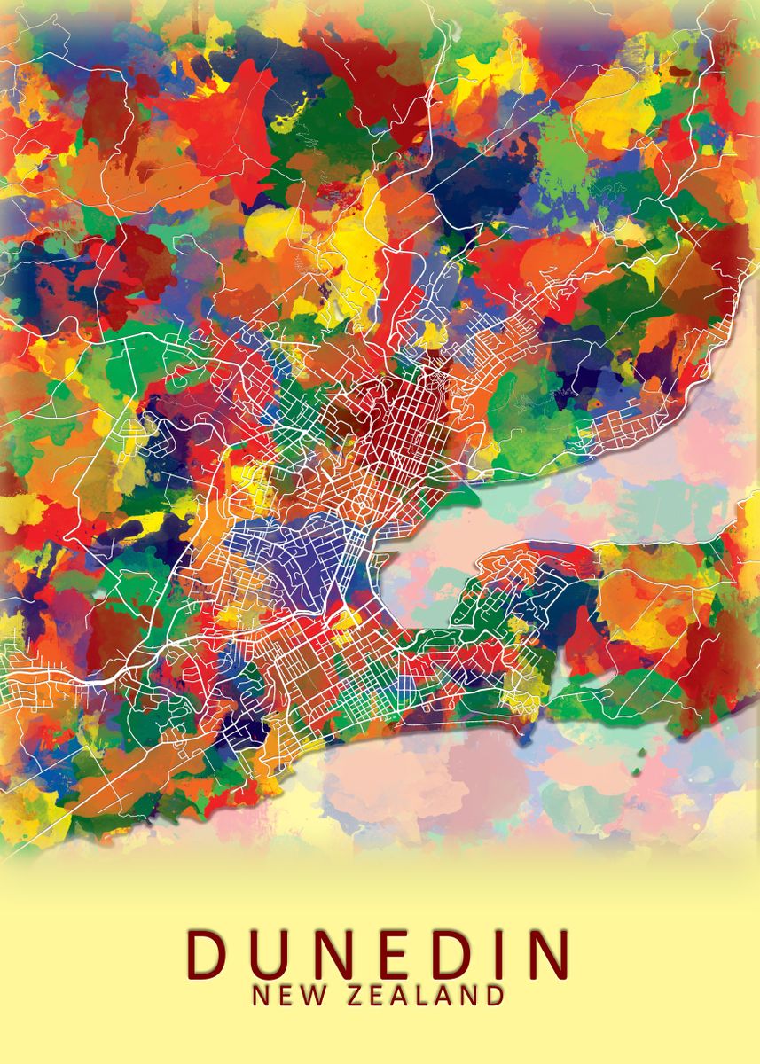 'Dunedin New Zealand Map' Poster, picture, metal print, paint by City