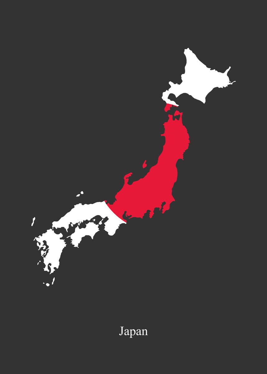 'Japan Map Flag' Poster, picture, metal print, paint by Rania | Displate