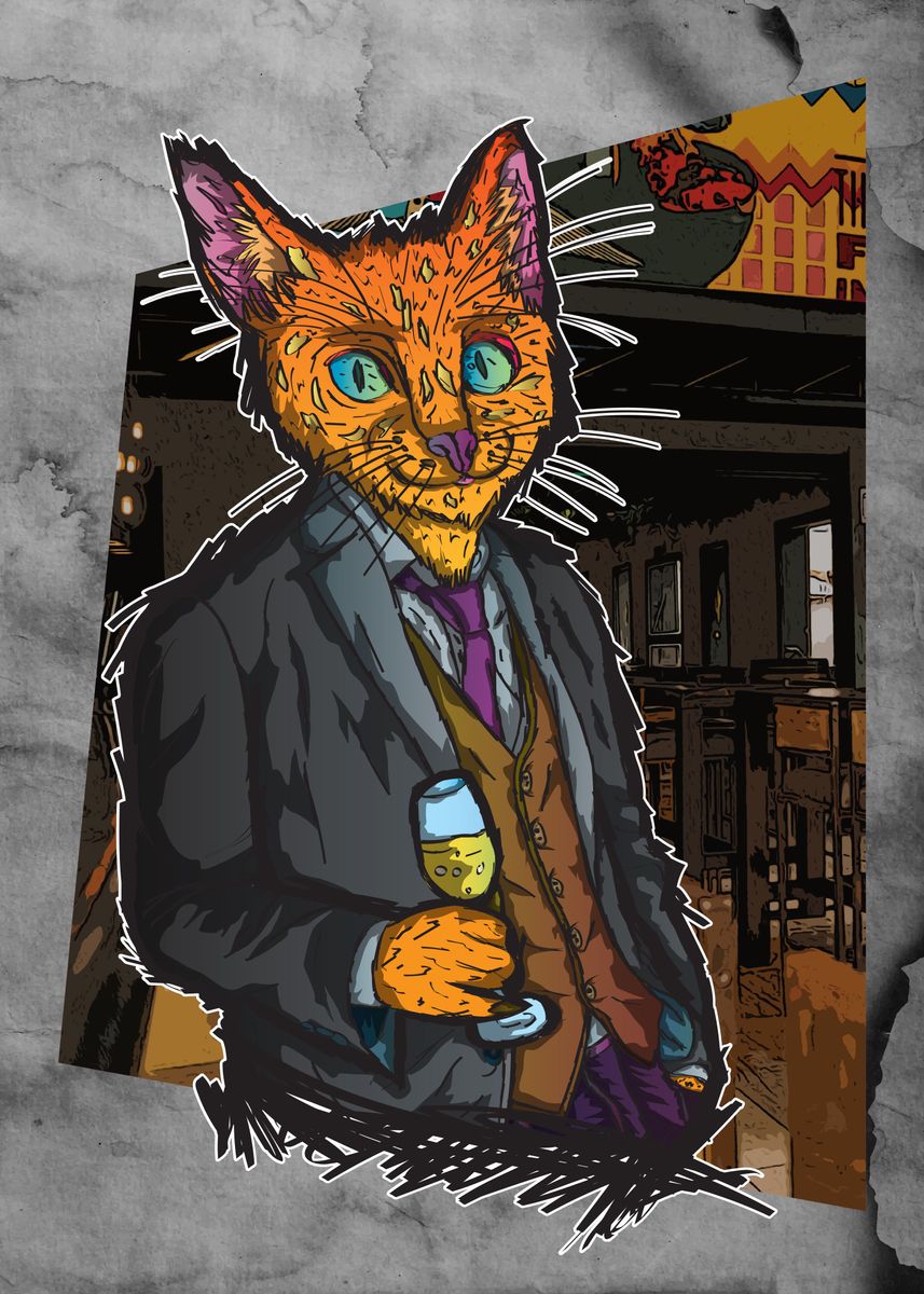 'Cheers Grunge Cat' Poster, picture, metal print, paint by Jesse Lennon ...