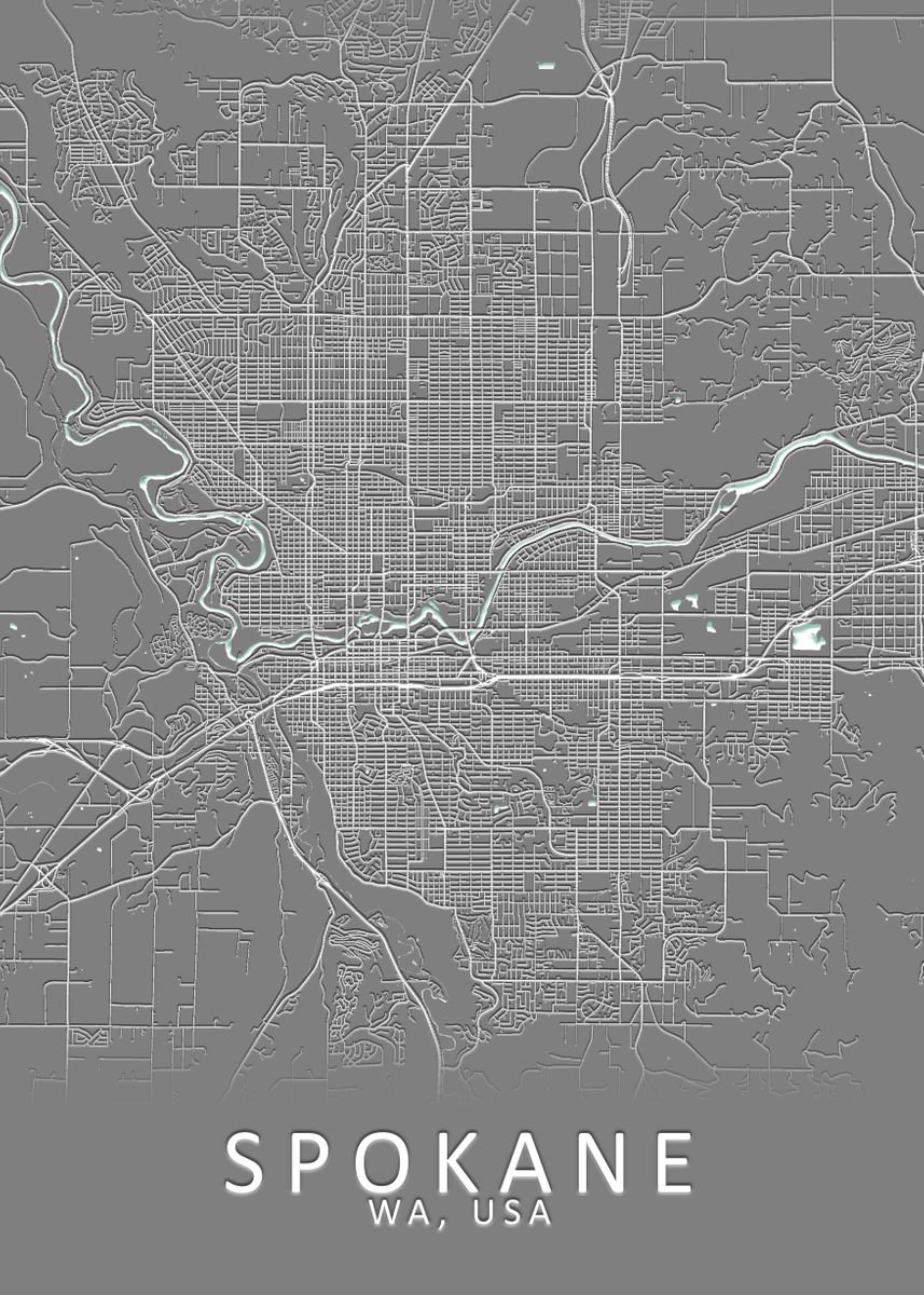 'Spokane WA USA City Map' Poster, picture, metal print, paint by City ...