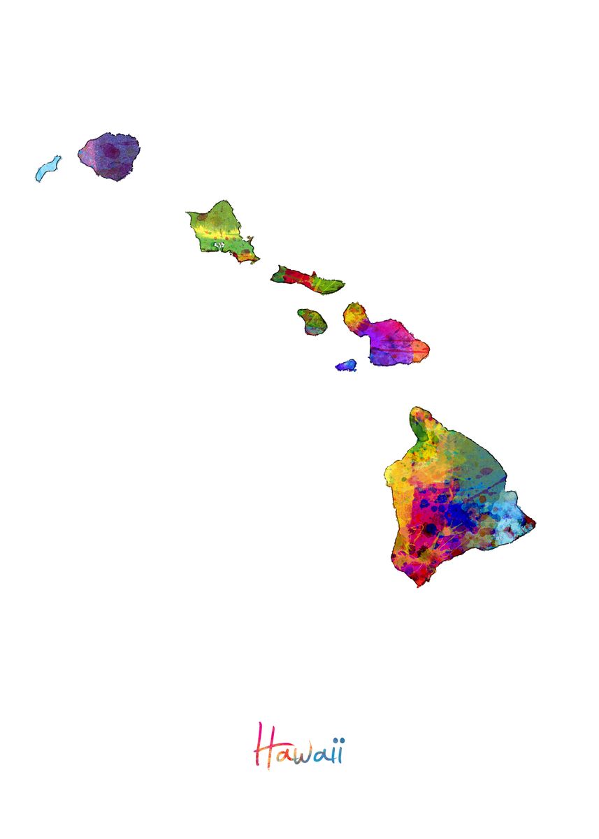 'Hawaii Map' Poster, picture, metal print, paint by Michael Tompsett ...