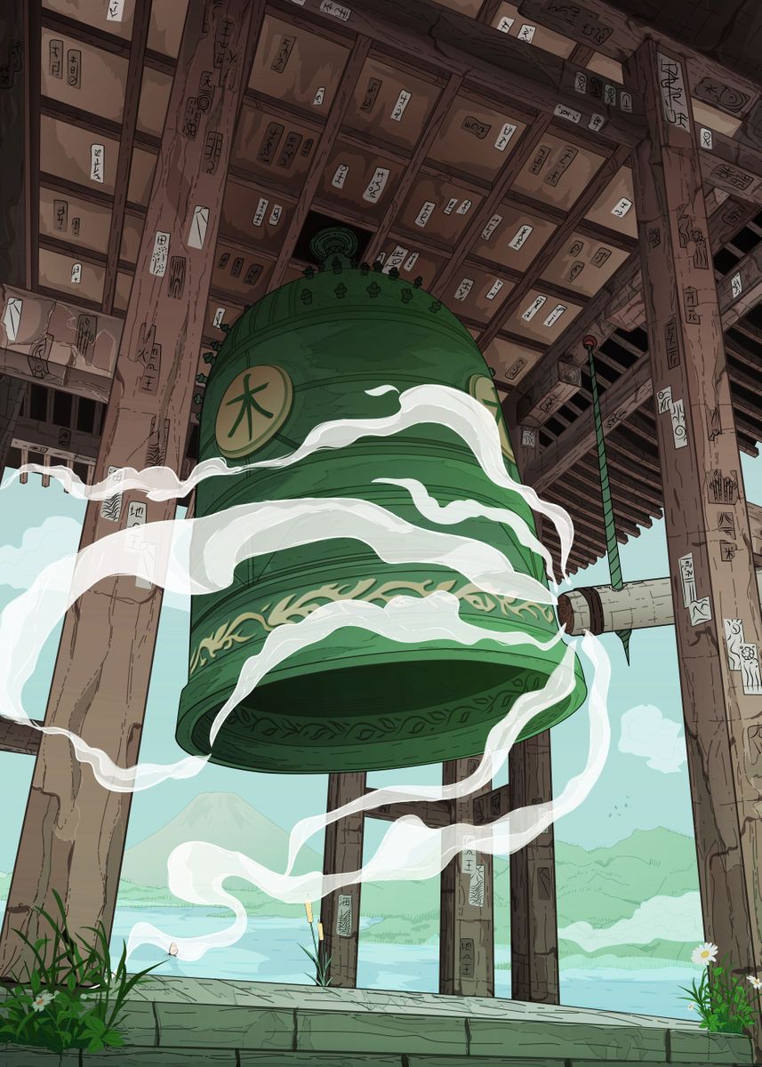 Green bell in Japanese shrine